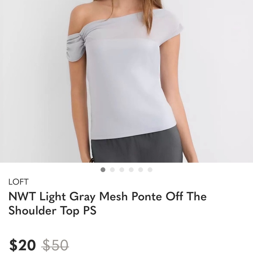 LOFT Light Gray One-Shoulder Mesh Ponte Top XS